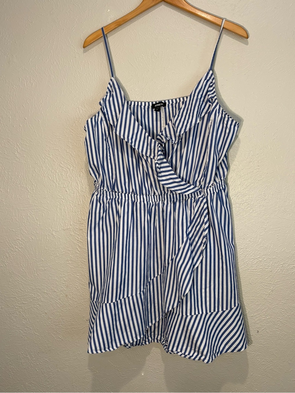 Express Blue and White Striped Ruffle Mini Dress, Sz-XL